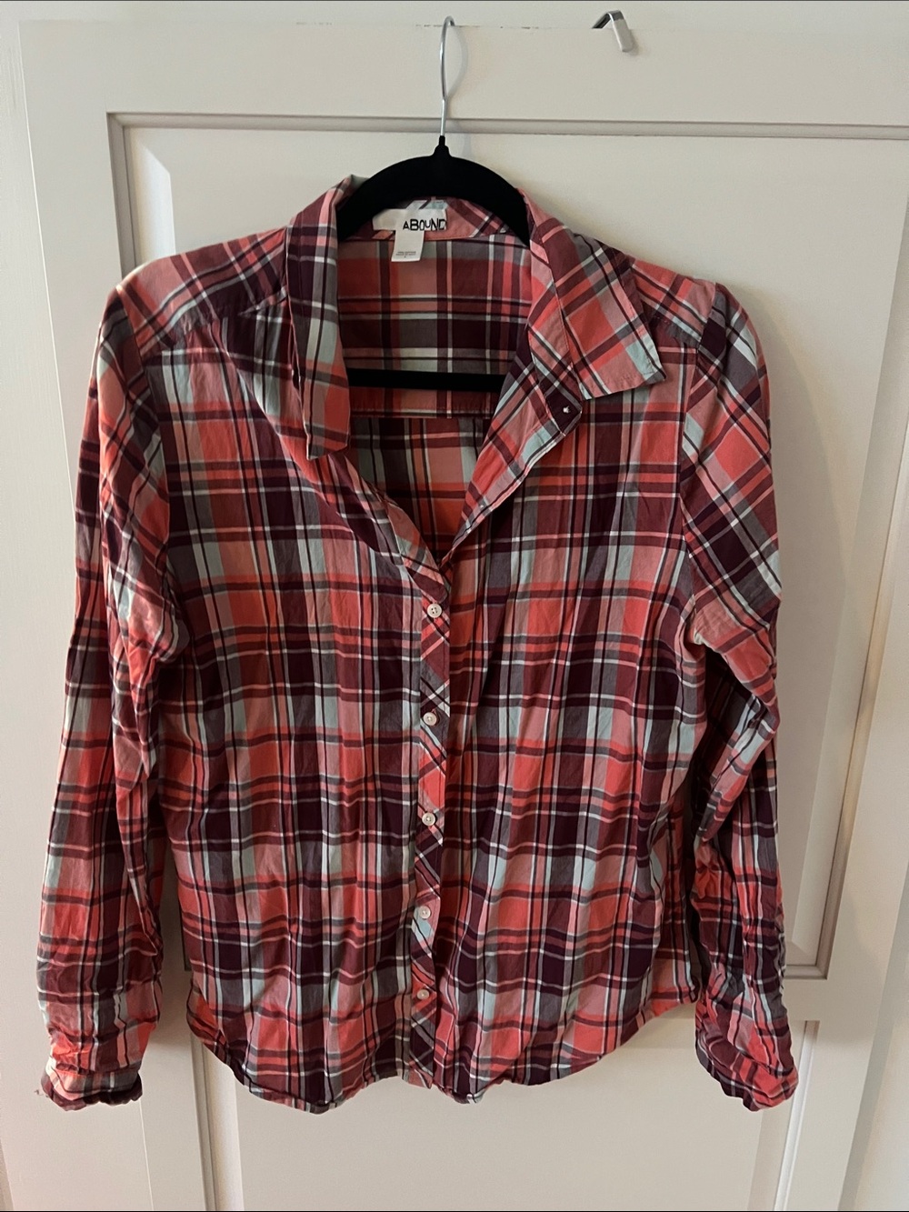 Abound Coral and Burgundy Plaid Button-Down Shirt